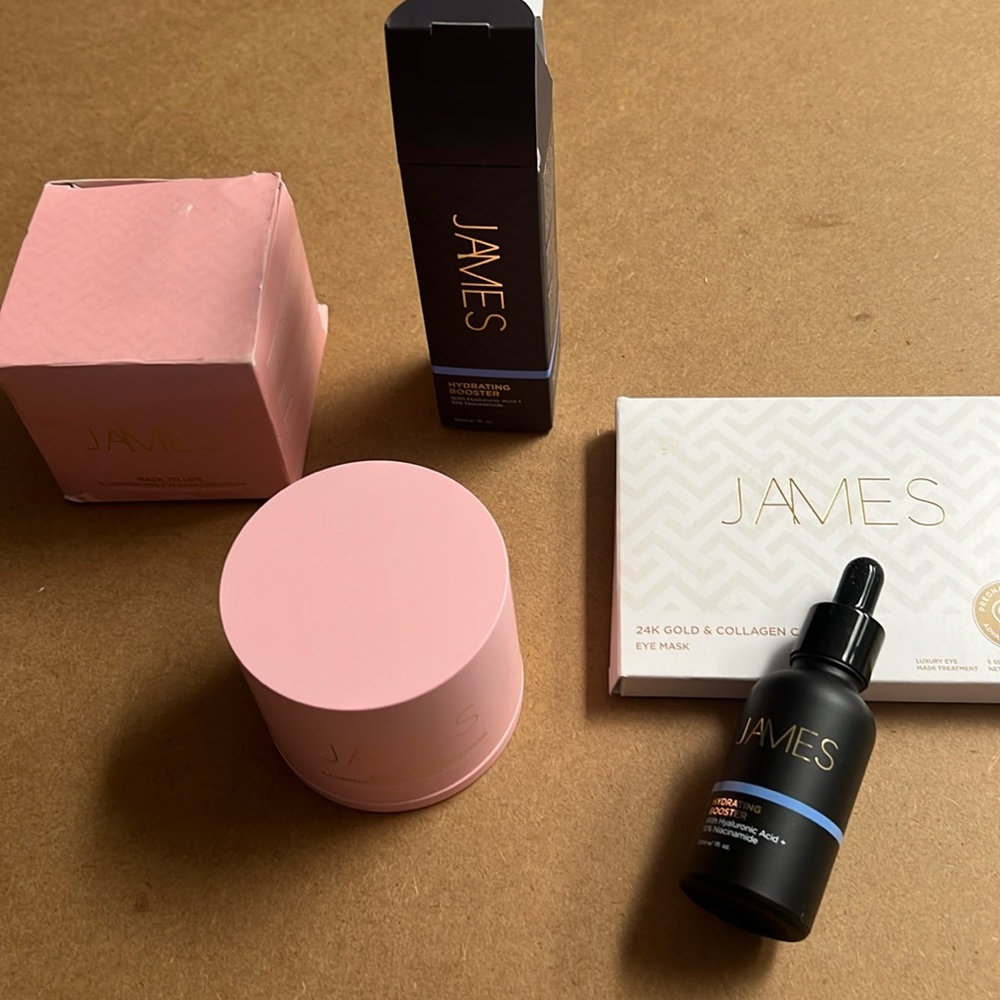 NIB James back to life mask, 24k gold eye masks, and hydrating booster